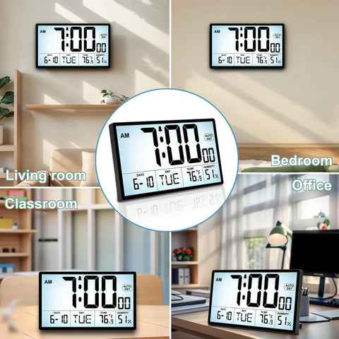 QINYUNE 9-inch clock features large digits for easy readability.