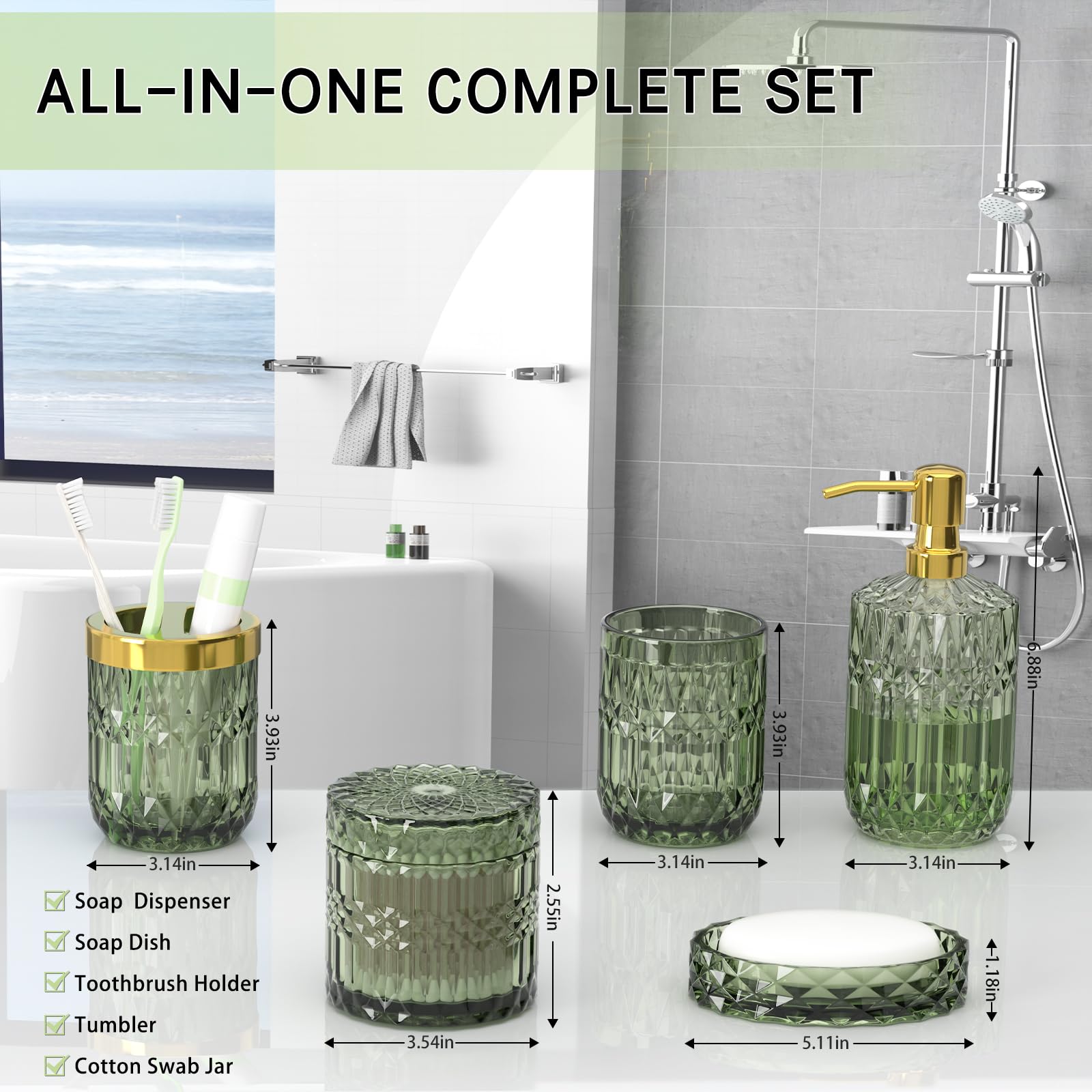 QIQU crystal-cut details create calm ambiance on a busy bathroom counter