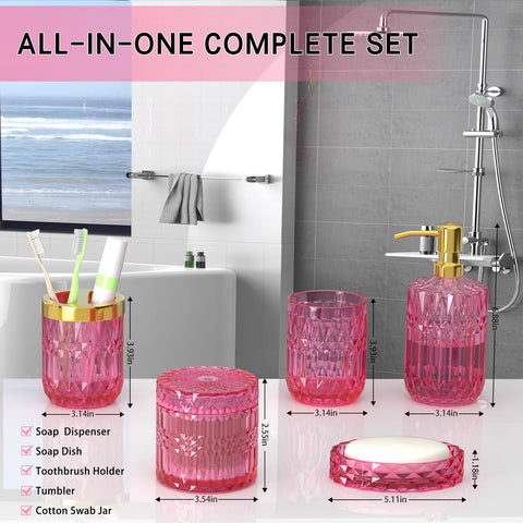 QIQU hot-pink glass bathroom set collection enhances vintage vanity