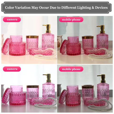 QIQU hot-pink glass bathroom set decor idea creates a romantic look