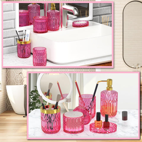 QIQU hot-pink glass bathroom set gift idea ideal for gifting