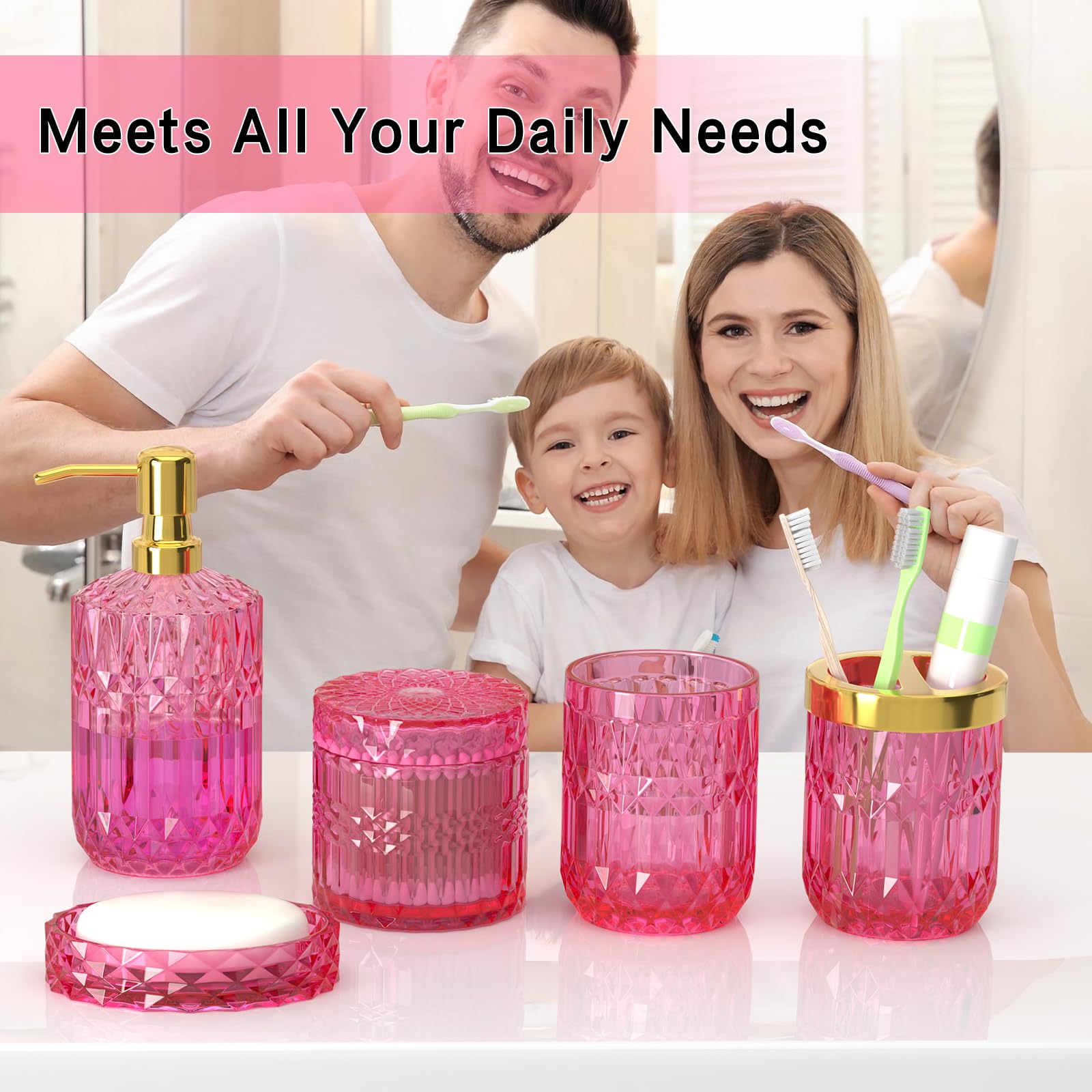 QIQU hot-pink glass toothbrush holder adds cohesive style and organization