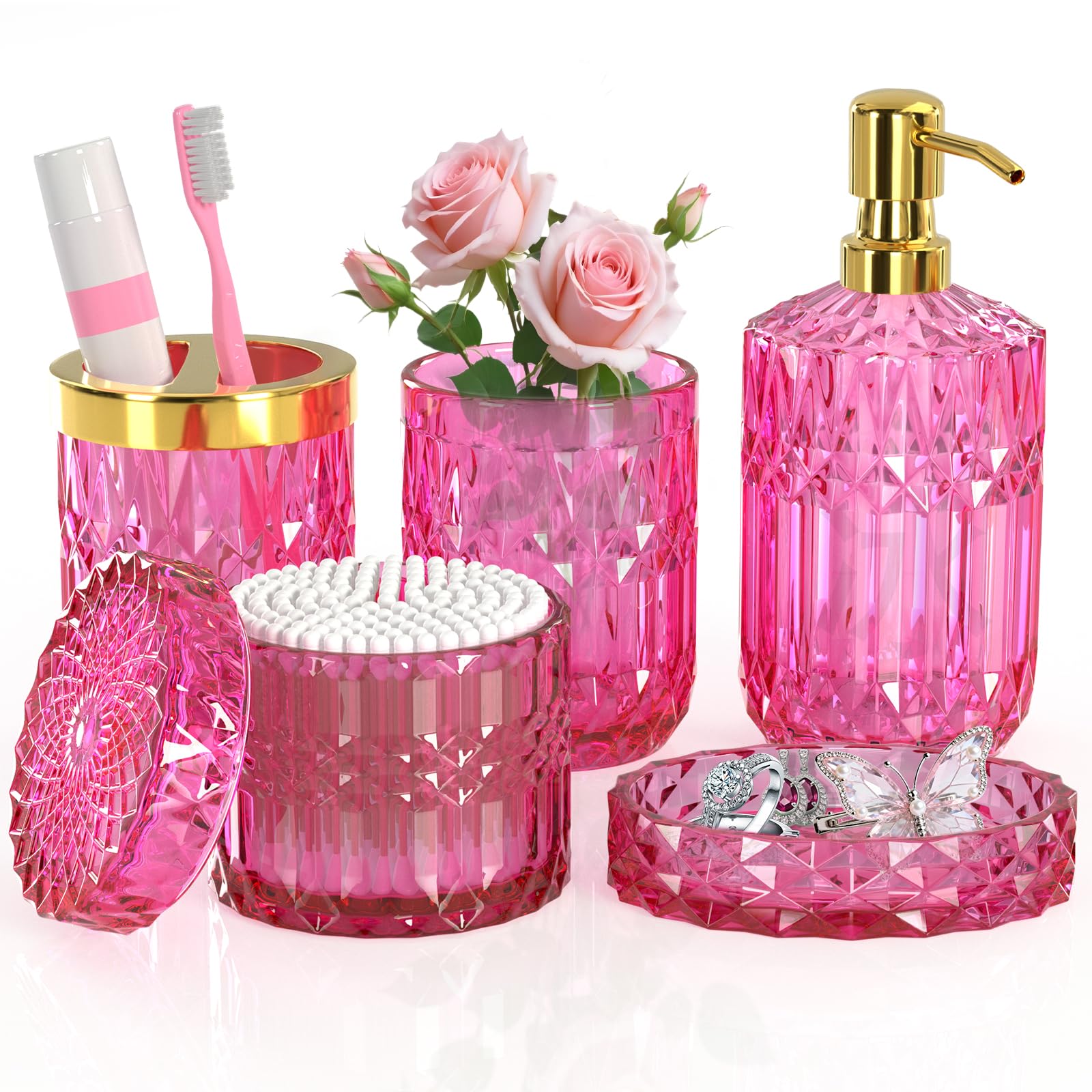 QIQU hot-pink glass bathroom tumbler for rinses and decorative accent