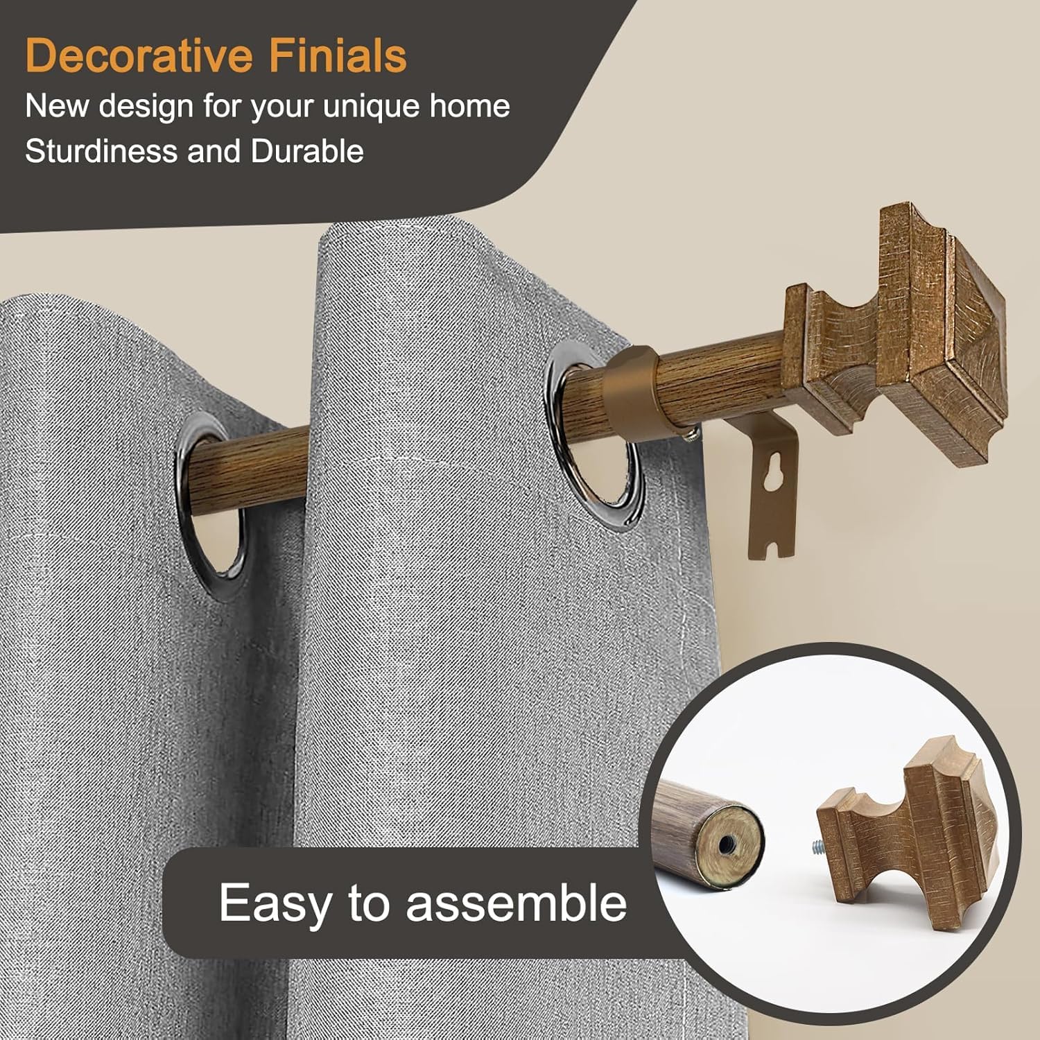 QITERI heavy-duty 1-inch rod supports heavier curtains securely.