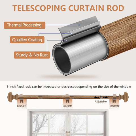 QITERI imitation wood grain finial on rod demonstrates modern geometric detail.