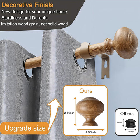 QITERI imitation wood grain finial adds rustic elegance to window treatment.