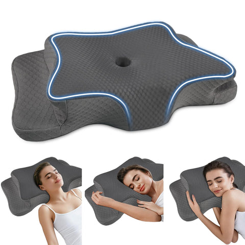 QIUBABYO cervical pillow memory foam contour supports neck alignment during sleep.