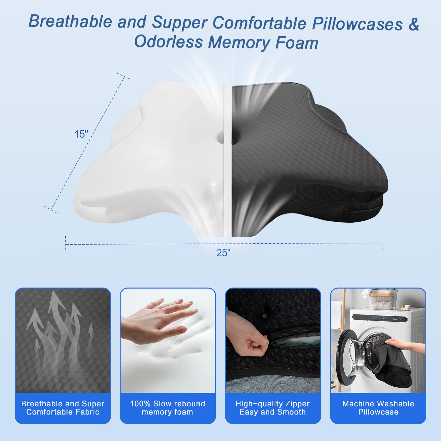 QIUBABYO contour bed pillow supports various sleeping positions for versatile comfort.