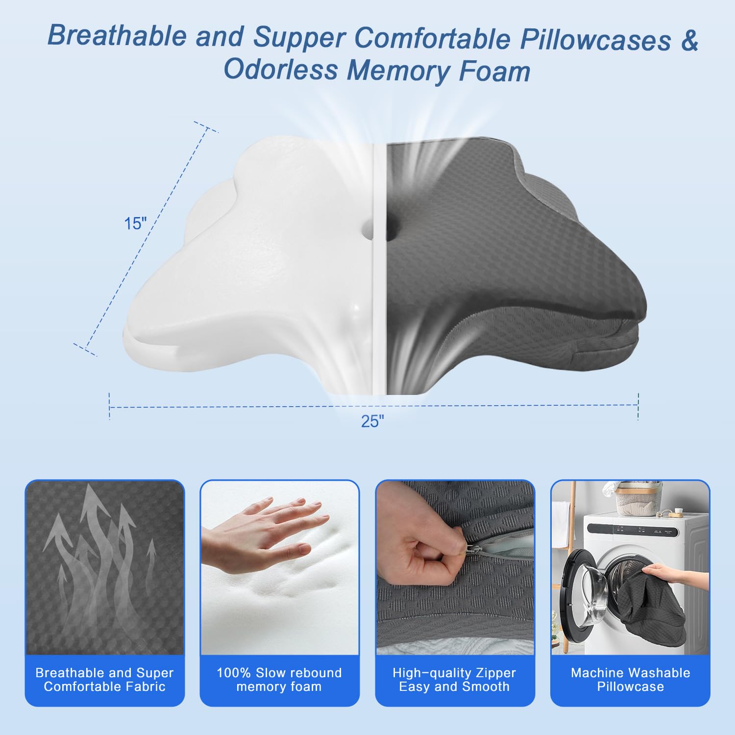 QIUBABYO high-density memory foam closeup showing slow rebound comfort.