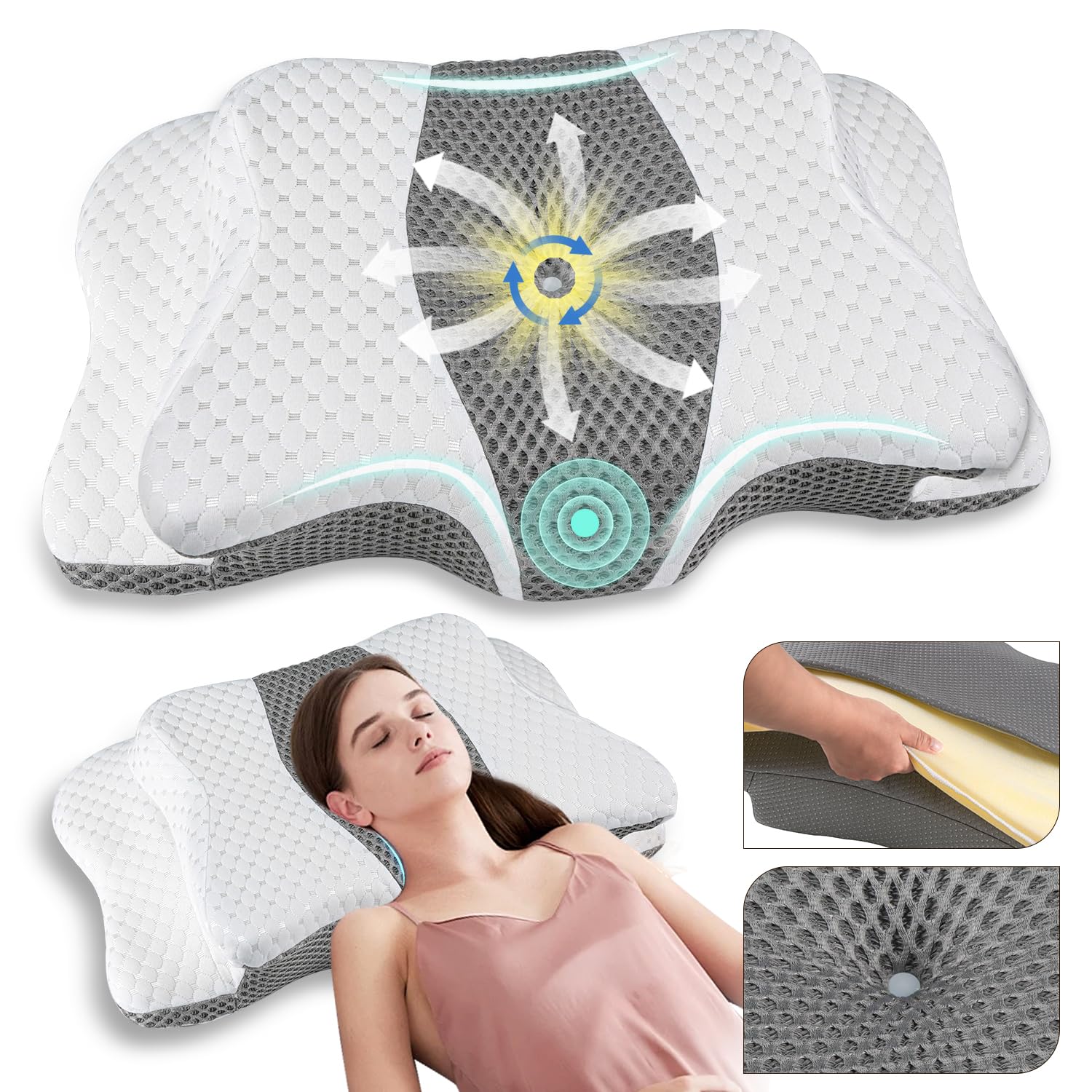 QIUBABYO machine-washable cover keeps pillow fresh.