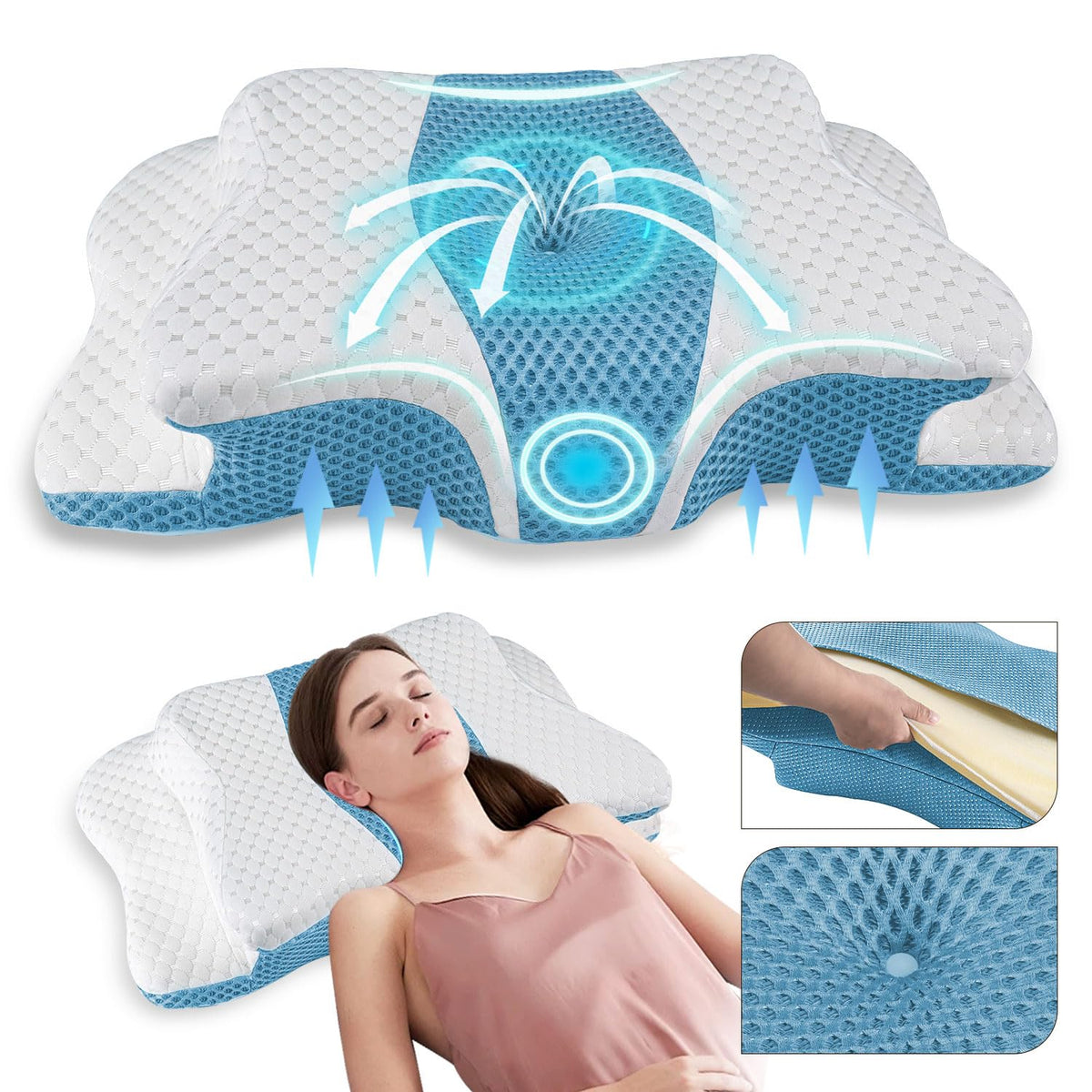 QIUBABYO pain relief cervical pillow contour supports neck alignment for restful sleep