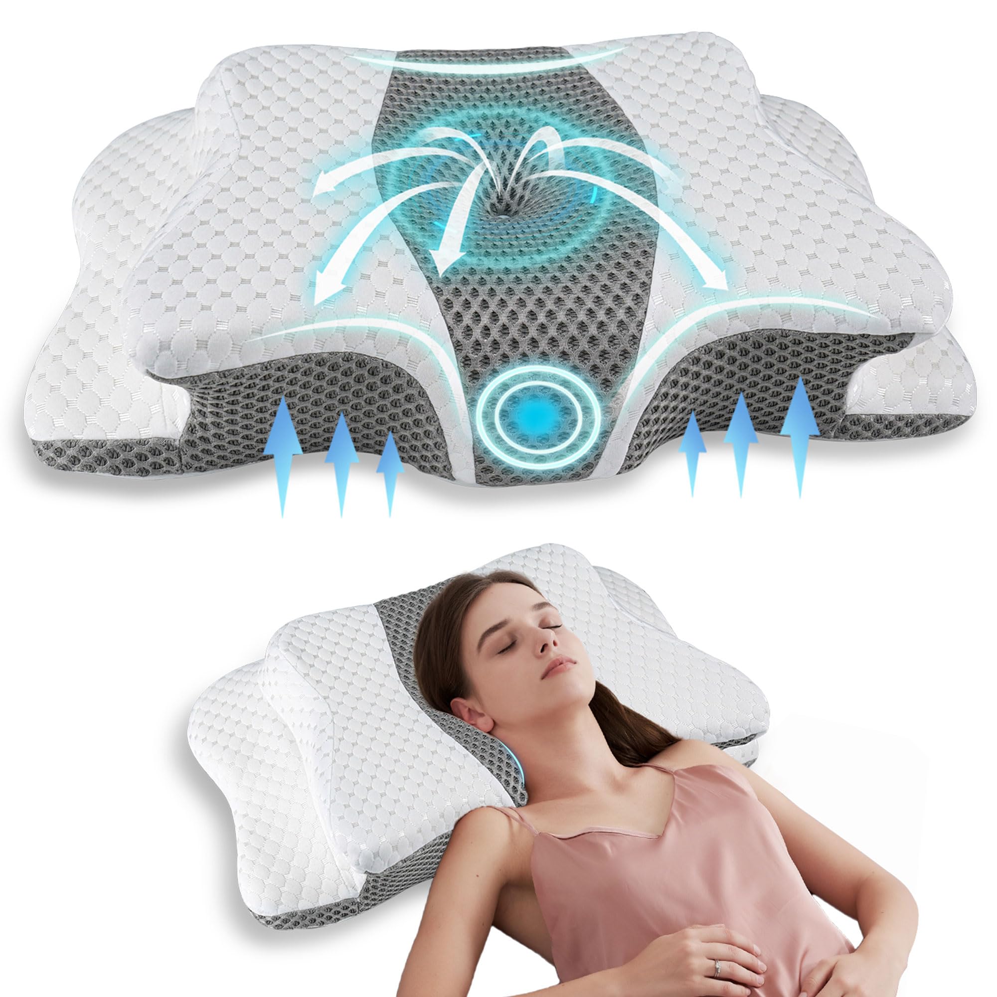 QIUBABYO cervical pillow contour supports neck alignment for all sleeping positions.