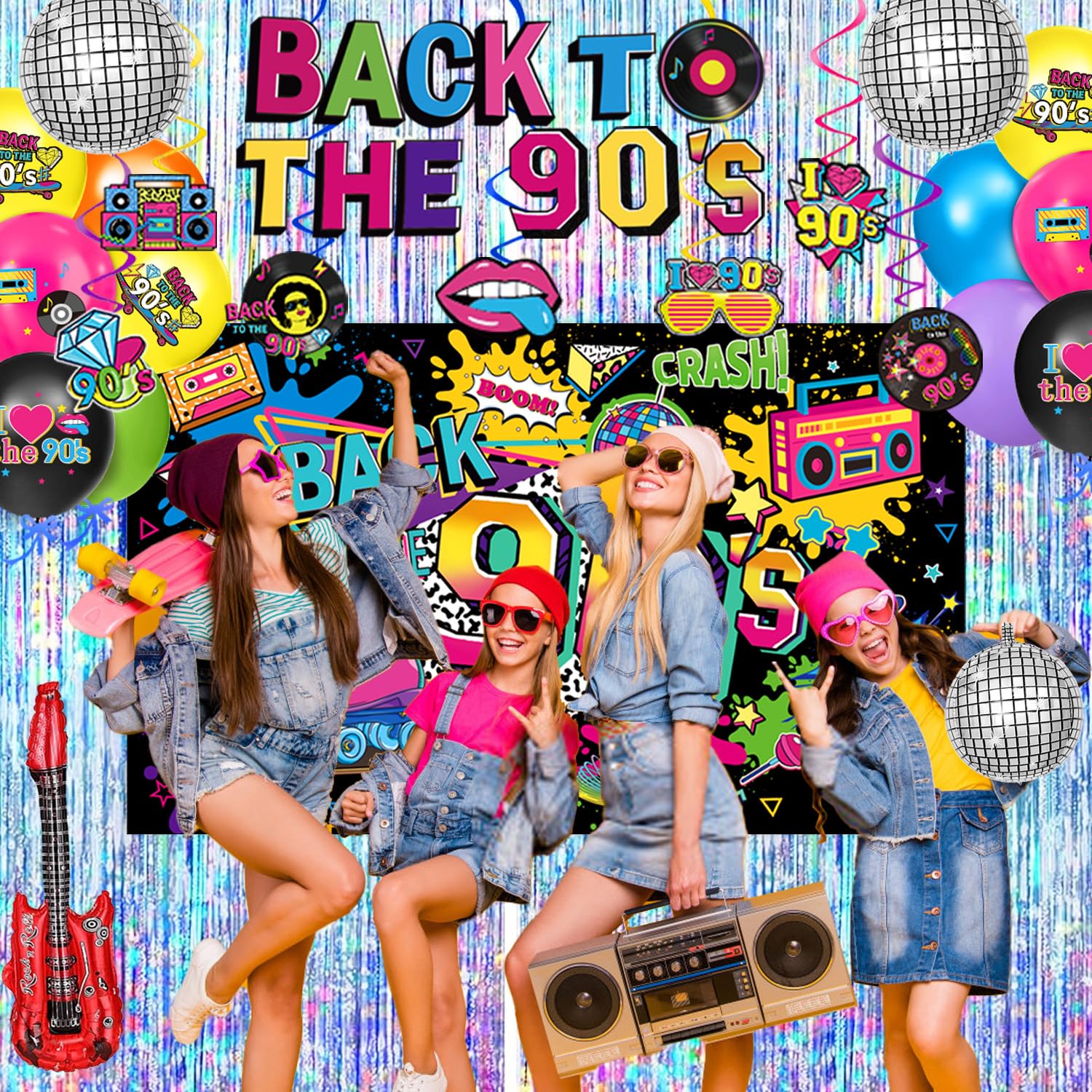 QIYANPAX 10-inch balloons fill the scene with lively retro color