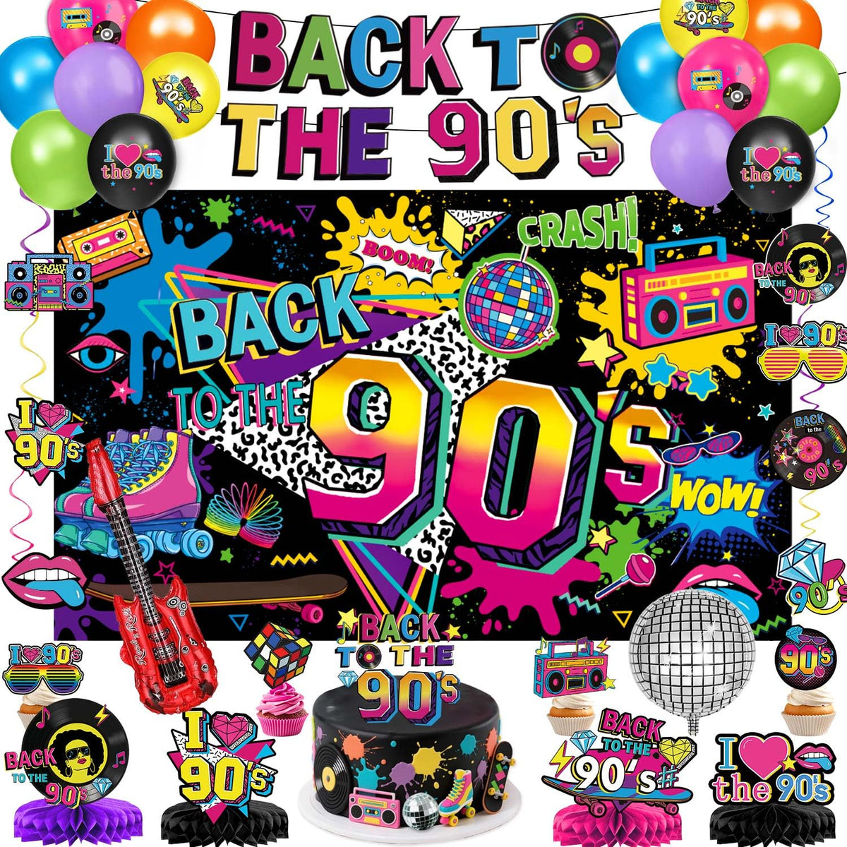 QIYANPAX 90s banner adds bold nostalgia to retro party photo walls