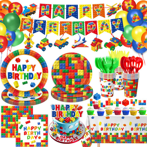 QIYANPAX building-block plates brighten the table for a playful party theme