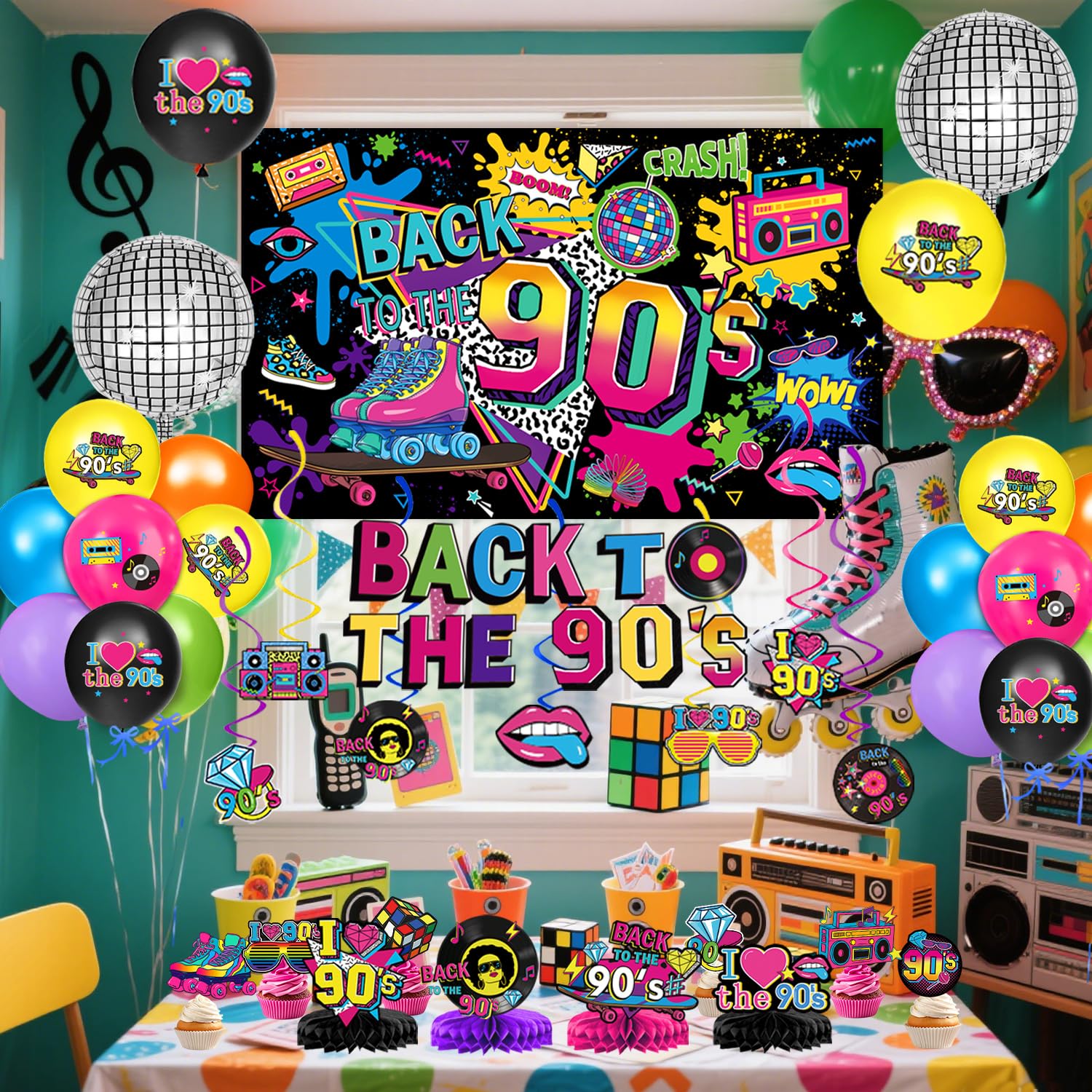 QIYANPAX cake topper shines as a focal retro party detail