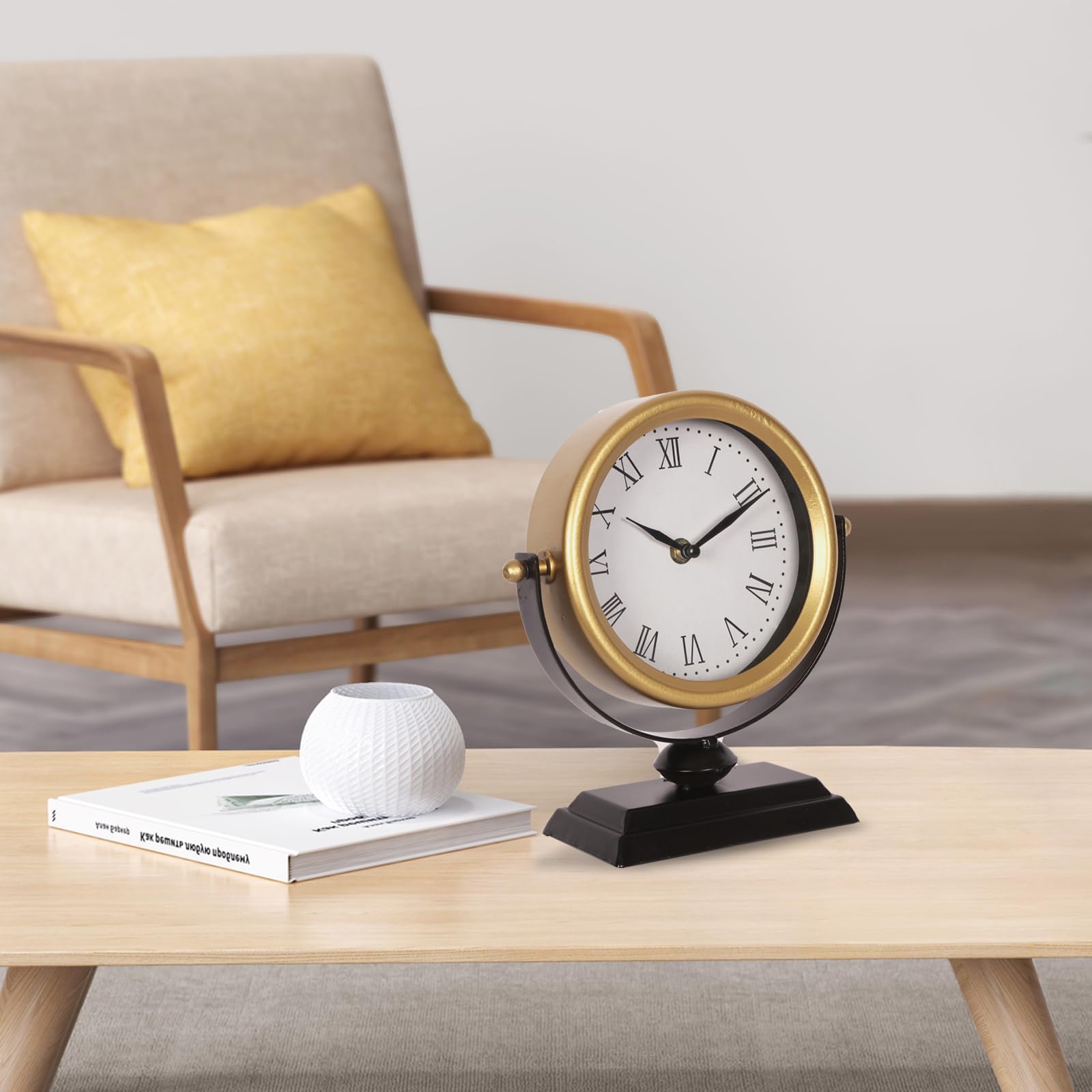 QIYAODECO Battery-operated clock runs on 1 AA for portable placement.