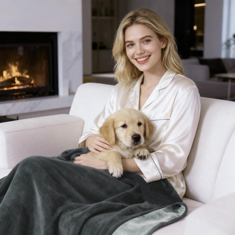 QiyI reversible blanket draped over couch for stylish protection.