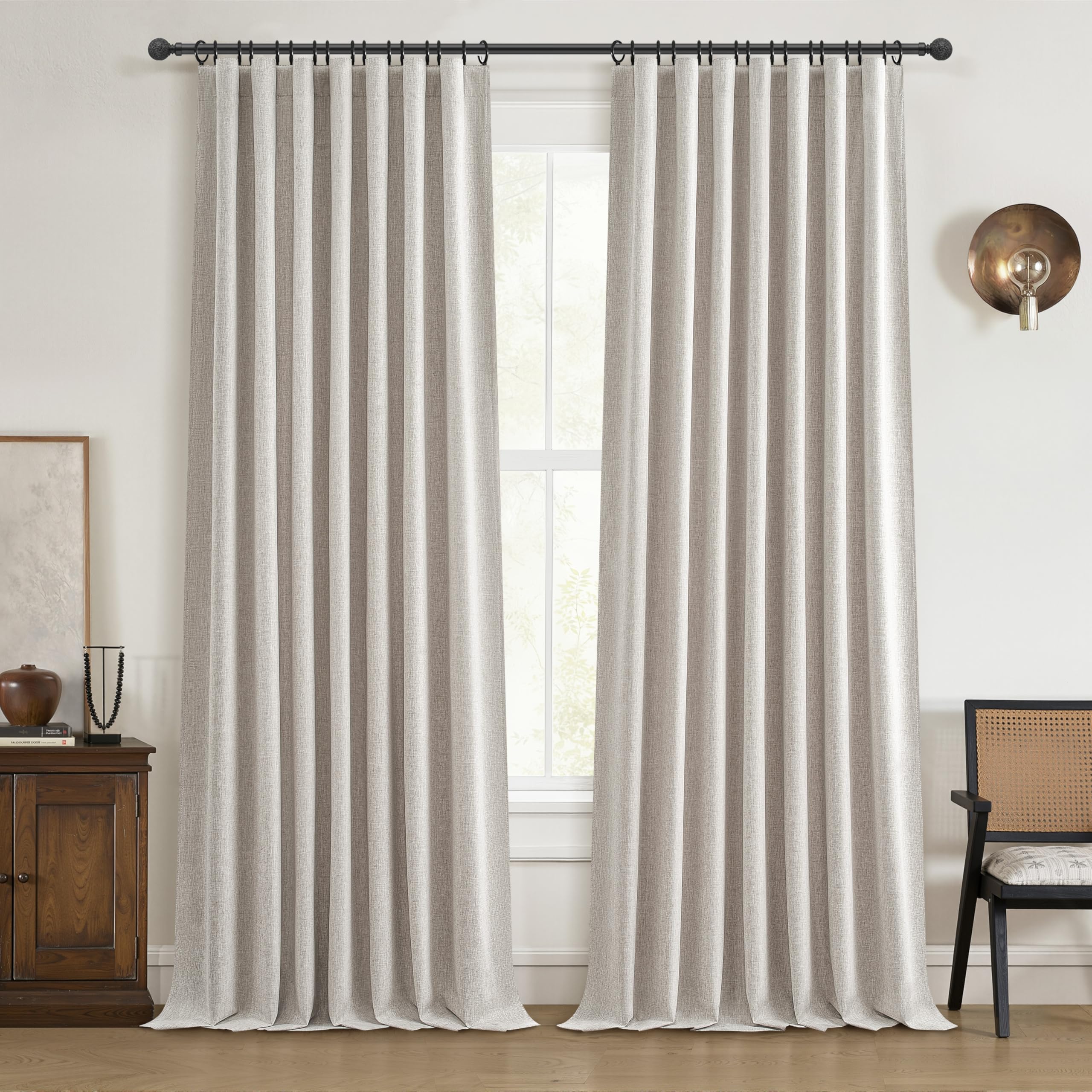 QJmydeco blackout boho linen curtains providing full privacy and light control.