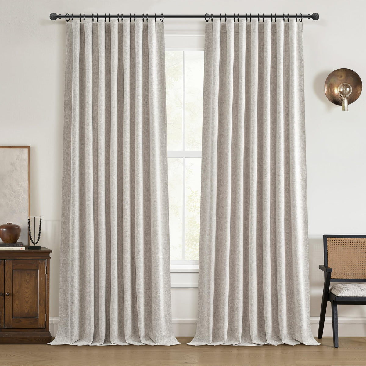 QJmydeco blackout boho linen curtains providing full privacy and light control.