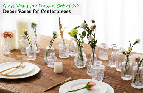 QLOFEI glass bud vases small clear shapes with non-slip base