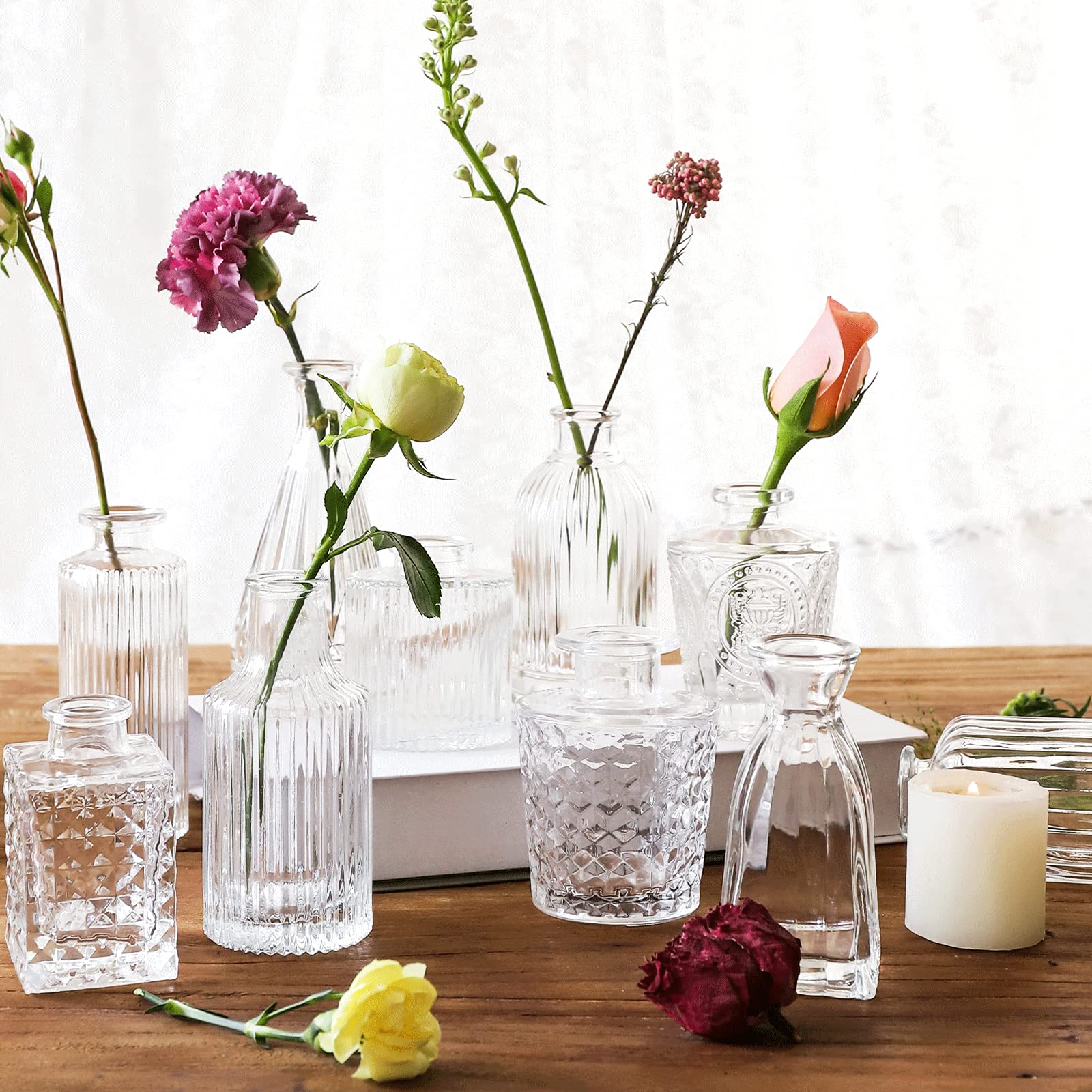QLOFEI glass bud vases varied shapes to enhance table decor