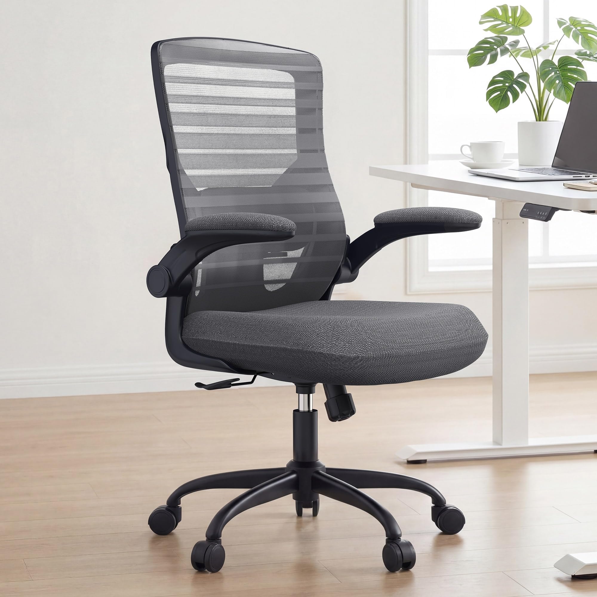 Contoured back with lumbar support for personalized lower back comfort.