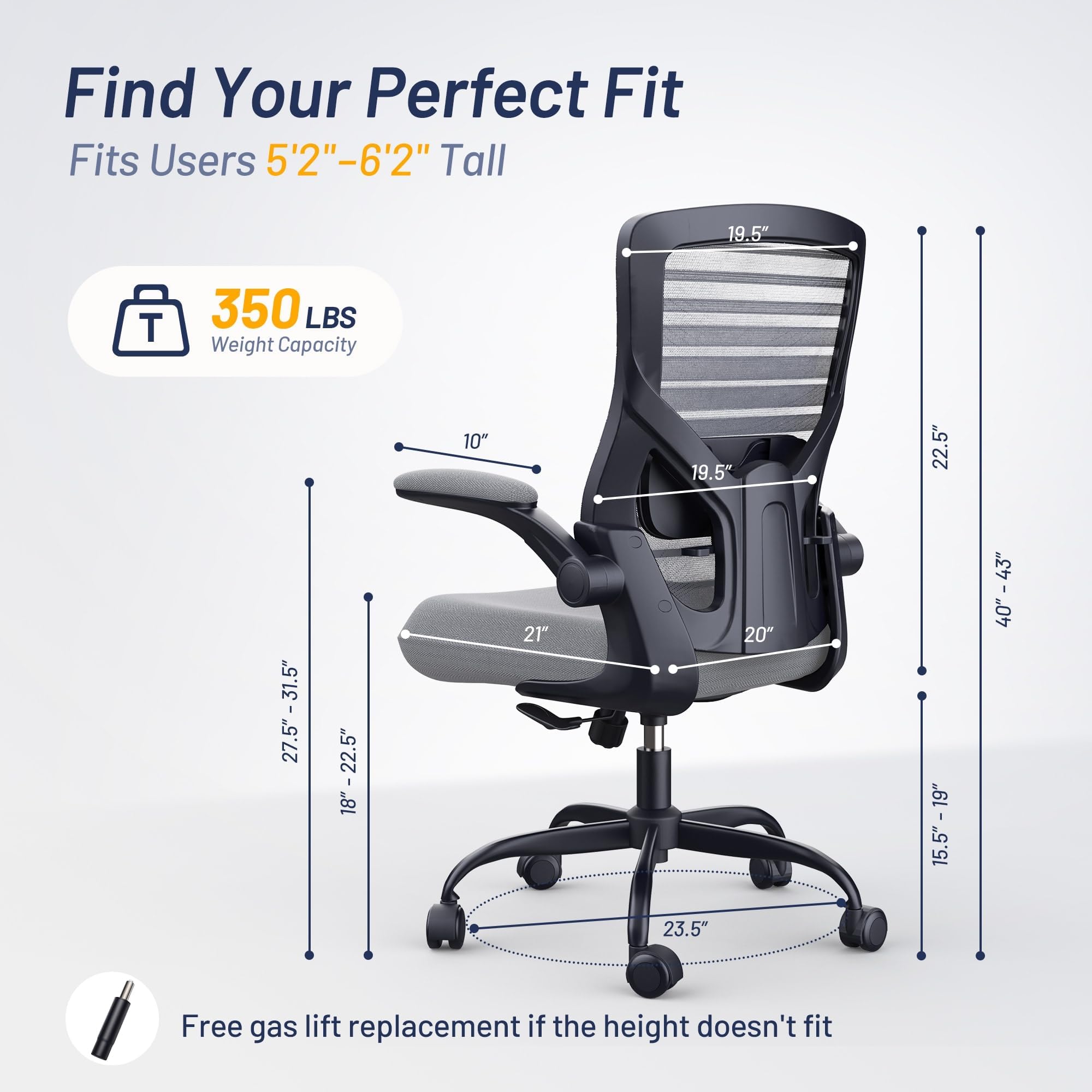 Padded flip-up armrests for flexible workspace and space-saving storage.