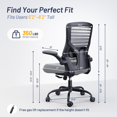 Padded flip-up armrests for flexible workspace and space-saving storage.