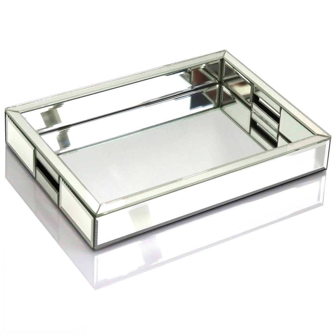 QMDECOR rectangle silver mirror tray with handle for easy vanity organization
