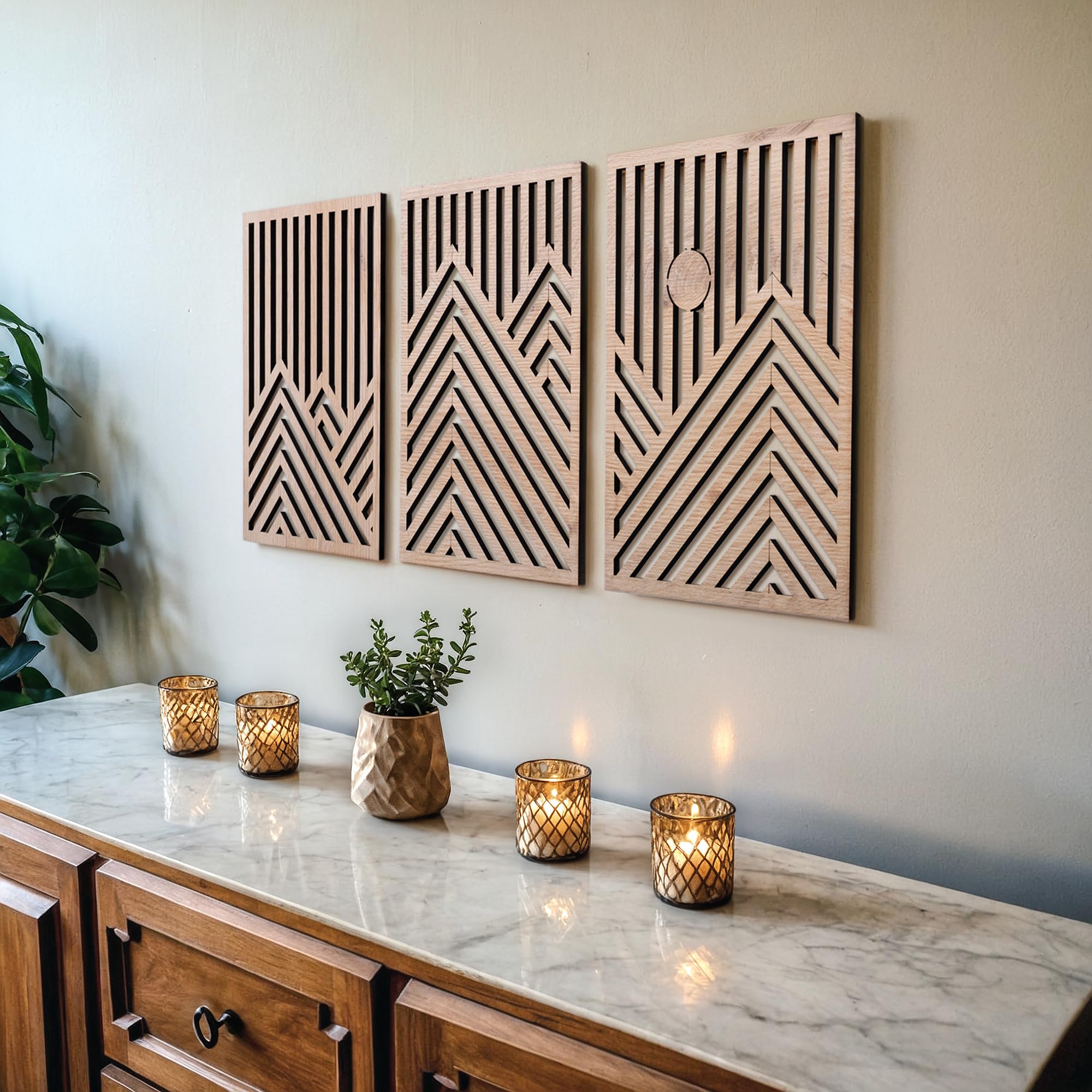 qmmp modern wooden wall sculpture oak mountain focal point for living room