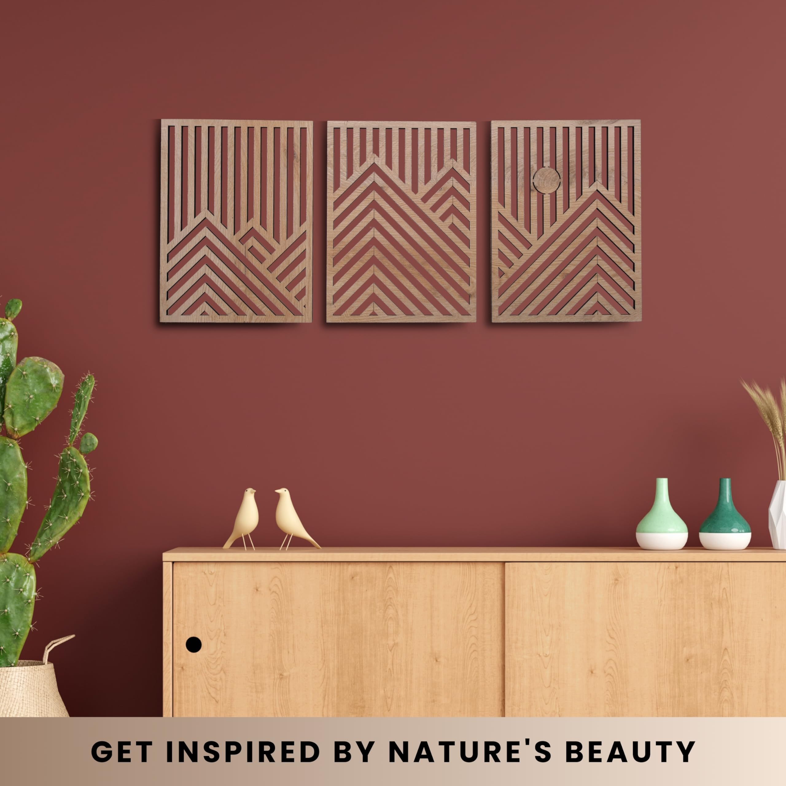 qmmp modern wooden wall sculpture oak installation-ready piece simplifies setup