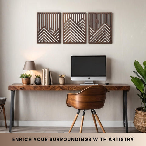 qmmp Modern Wooden Wall Sculpture Walnut Mountain adds durable, timeless appeal.