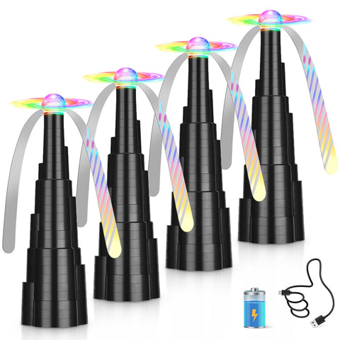 QNIZNOE four-pack fly fan on table with LED light for outdoor dining
