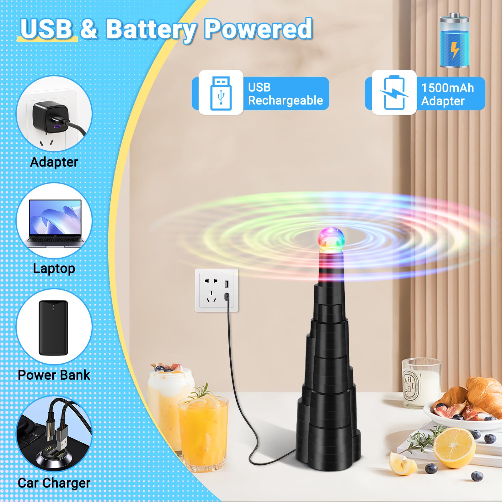 QNIZNOE USB rechargeable fly fan charges via power bank for travel