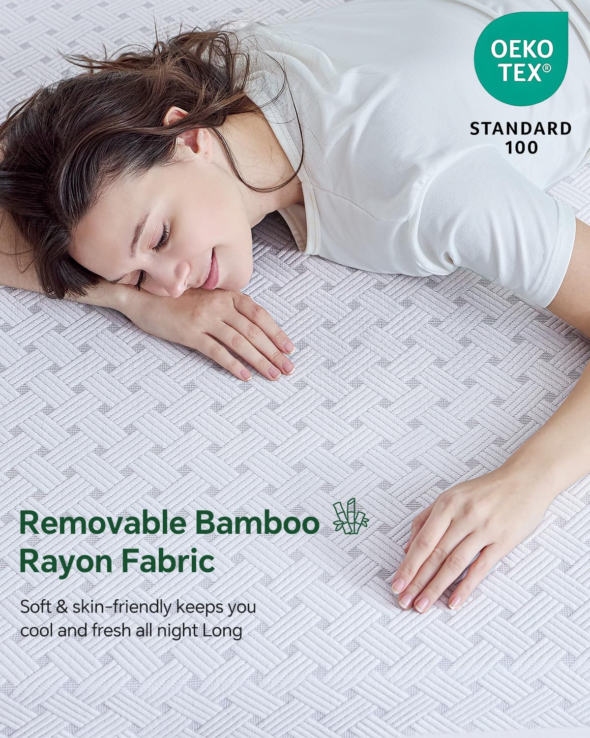 Qocismile bamboo cover texture emphasizing temperature regulation and skin-friendly comfort.