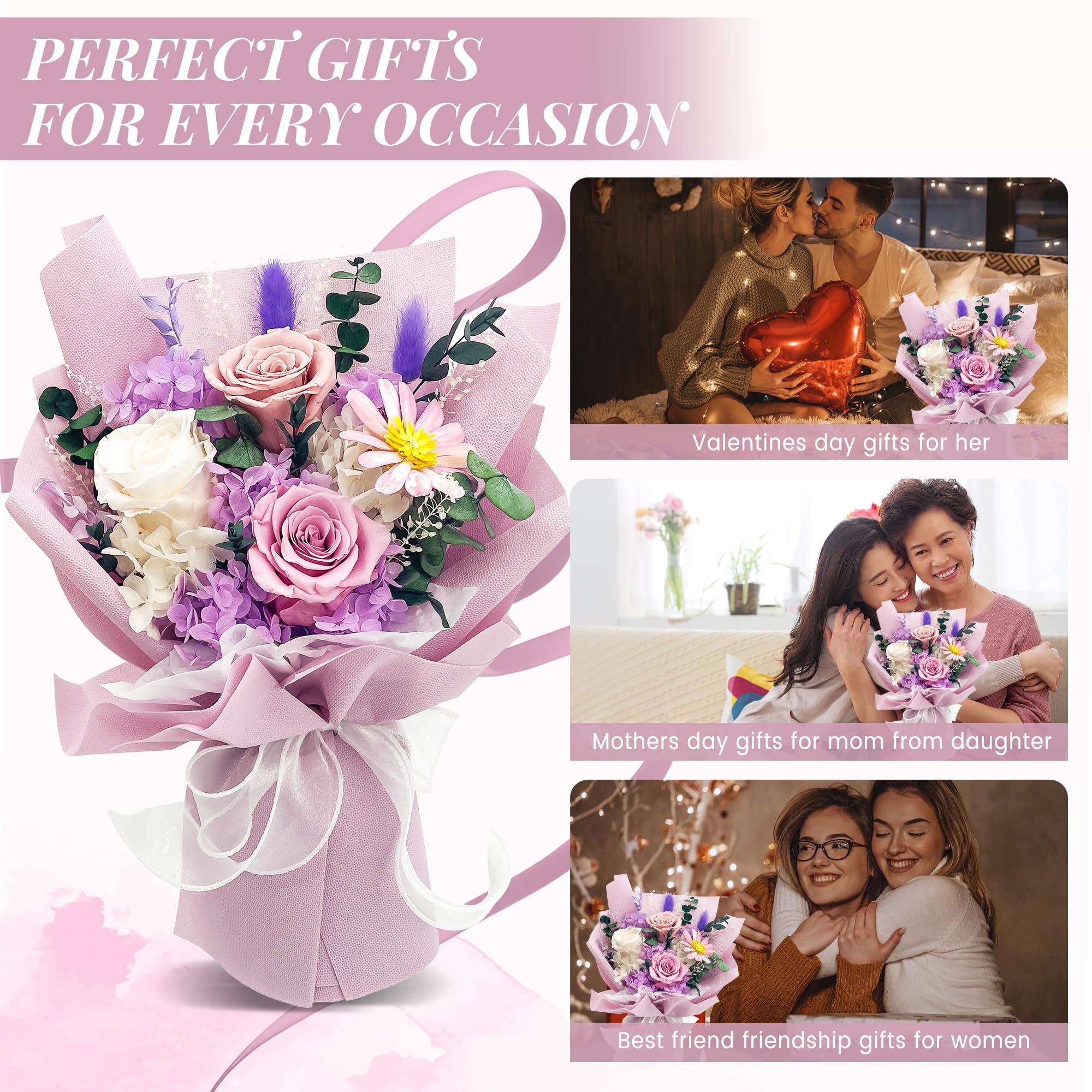 QOEAZY preserved bouquet offers long-lasting beauty beyond fresh flowers.