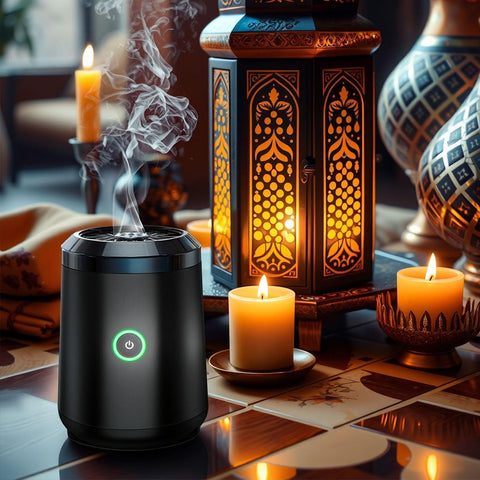 Qomkky portable incense burner with built-in battery for travel-friendly use
