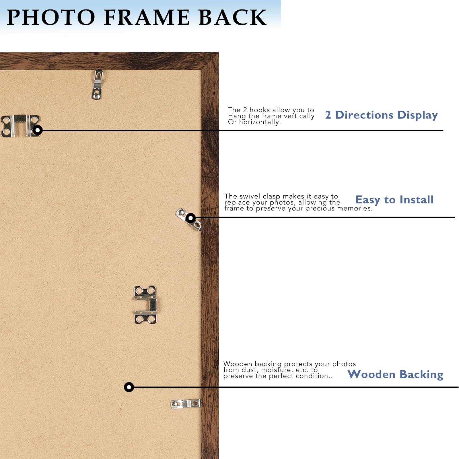QOTIB deep brown wood frame 16x24 wall-hanging vertical for versatile placement.