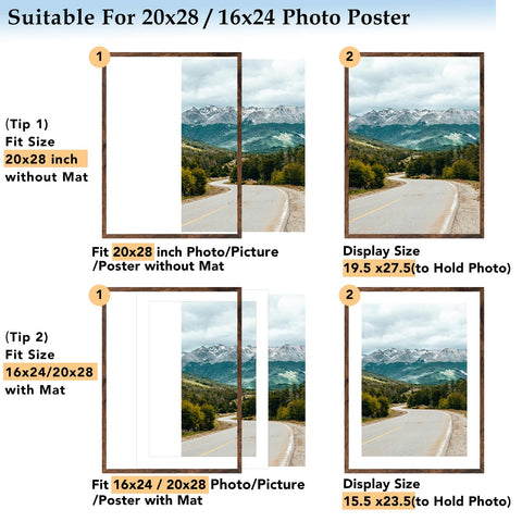 QOTIB wood 20x28 frame with 16x24 mat front view for mat-ready display.