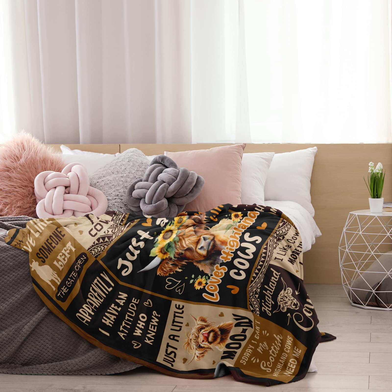 Qotuty Highland Cow Blanket easy care, best hand washed