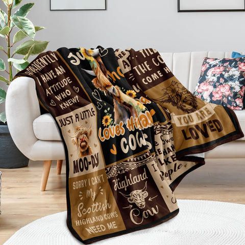 Qotuty Highland Cow Blanket portable and lightweight for travel