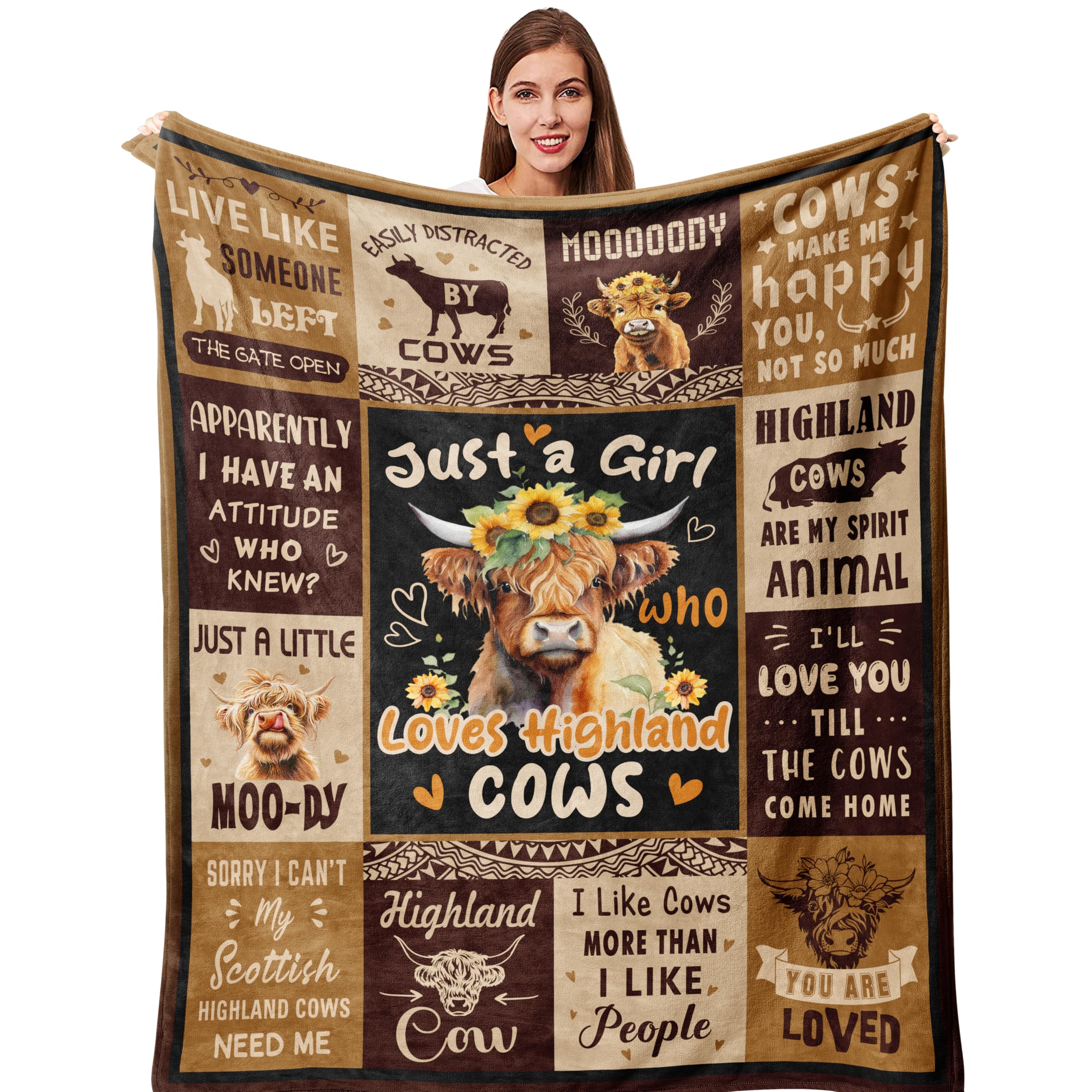 Qotuty Highland Cow Blanket shows soft throw fabric for cozy warmth