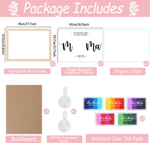 QOUBAI Mother's Day handprint kit contents with inks and frame for easy at-home crafting