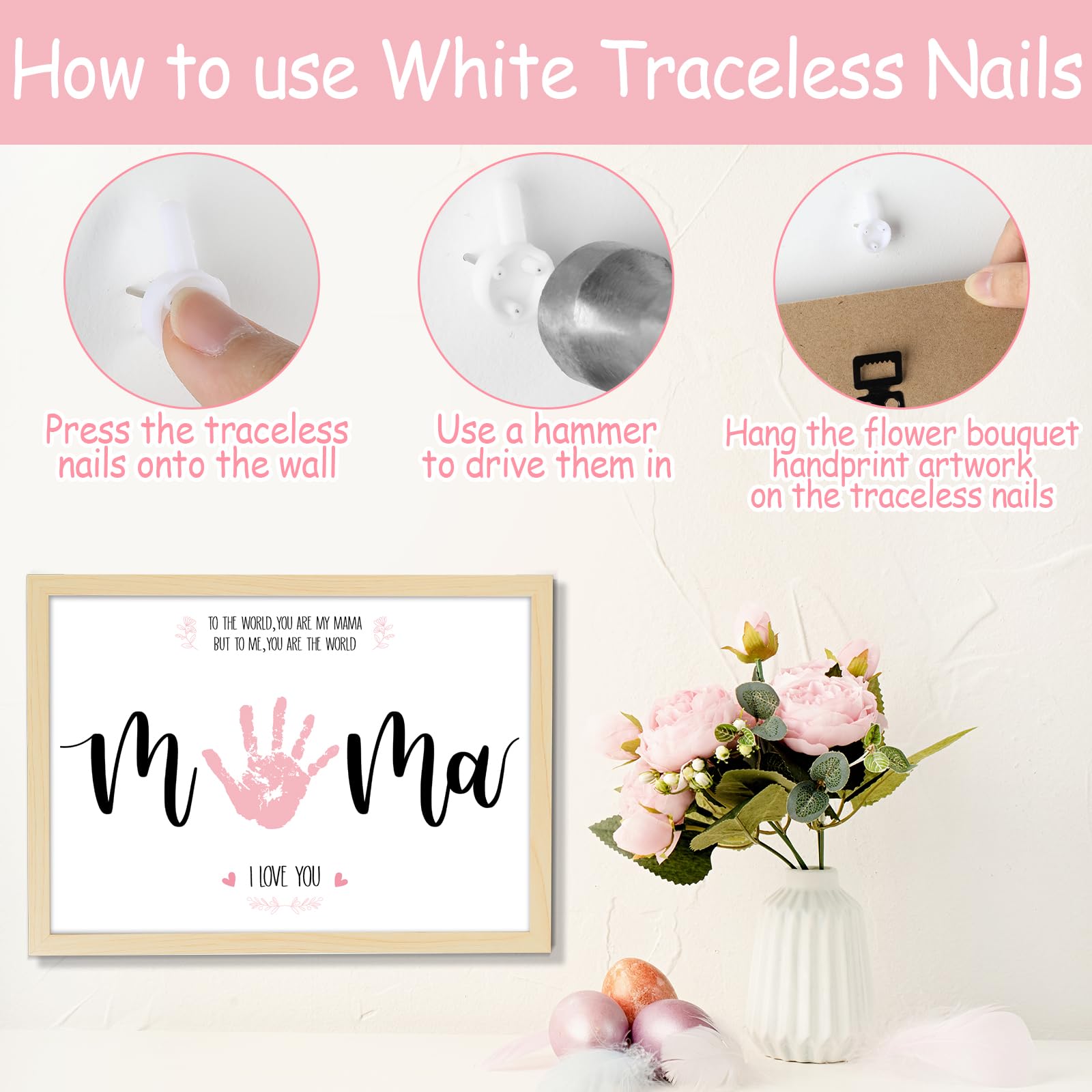 QOUBAI Handprint kit hooks and nails, simple wall display setup