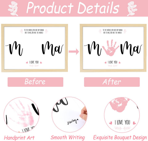 QOUBAI Mother's Day handprint kit wood frame, sturdy display for a lasting keepsake
