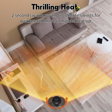 QOWETU 70-degree oscillation expands warm air across living spaces.