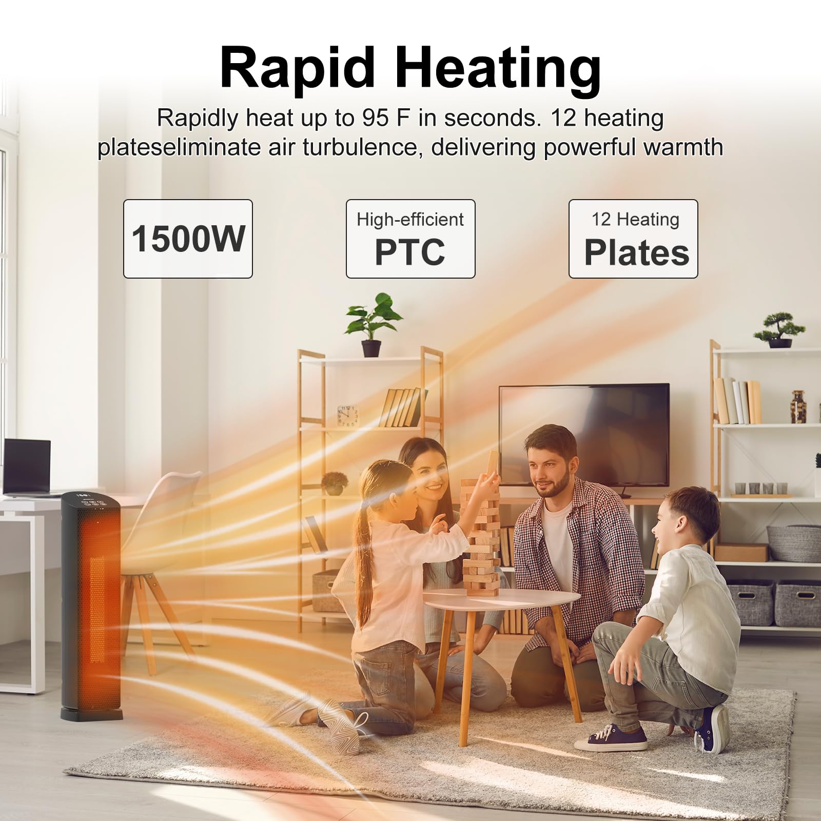 QOWETU space heater LED display for quick temperature checks.