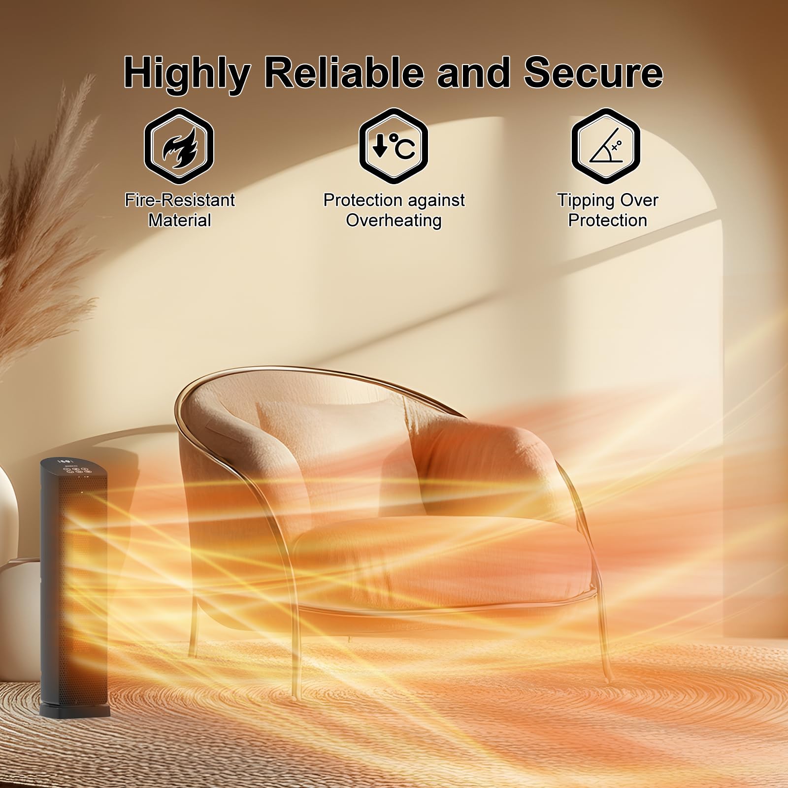 QOWETU heater with 70 degree oscillation distributes heat across a wider area.