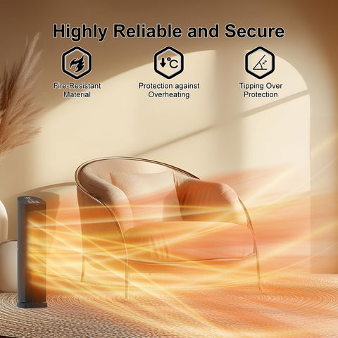 QOWETU heater with 70 degree oscillation distributes heat across a wider area.